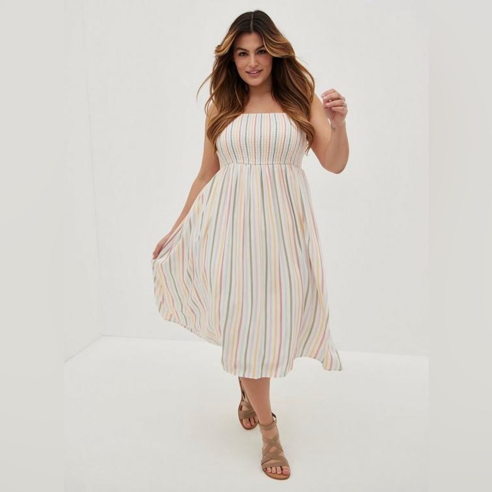 torrid White Multicolor Striped Strapless Midi Dress